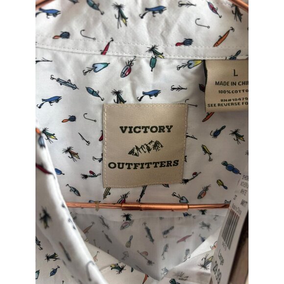 Victory Outfitters Mens Fishing Print Short Sleeve Button Shirt White Size L - Picture 4 of 10